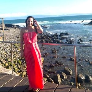 BCBG Coral long strapless dress